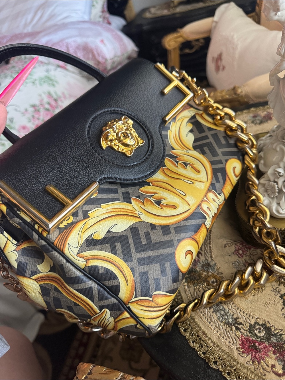 Fendace La Medusa Bag w/ gold chain Fendi & Versace Collaboration 2022 , AS IS - Picture 16 of 17
